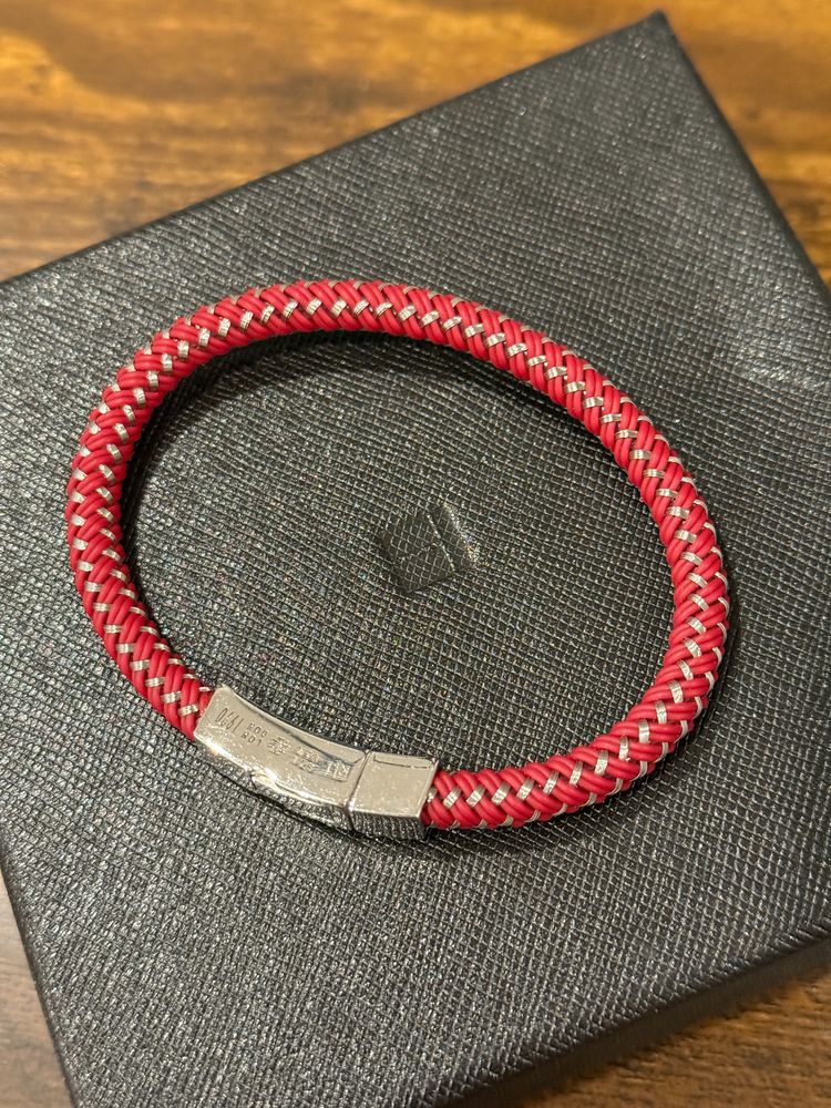 Tateossian London Red Braided Bracelet With Sterling Silver Clasp